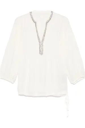 120% Lino Bluse mit Kristallverzierung