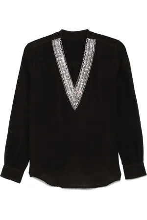 120% Lino Bluse mit Kristallverzierung