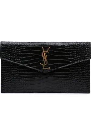 Saint Laurent 2021 Uptown Clutch aus Leder mit Kroko-Prägung