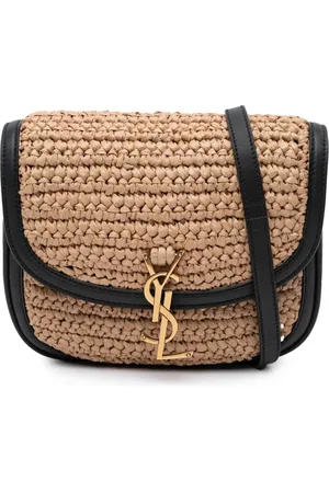 Saint Laurent 2020 mittelgroße Kaia Umhängetasche aus Raffiabast mit Monogramm