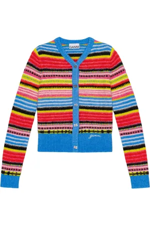 Ganni Gestreifter Cardigan aus weicher Wolle
