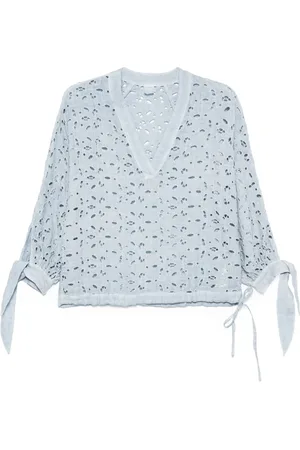 120% Lino Bluse mit Stickerei
