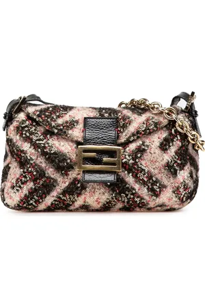 Fendi 2000-2010 Zucca Double Flap Schultertasche aus Wolle mit Pailletten