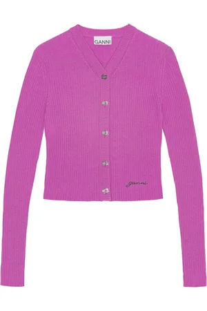 Ganni Gerippter Cardigan mit Logo-Stickerei
