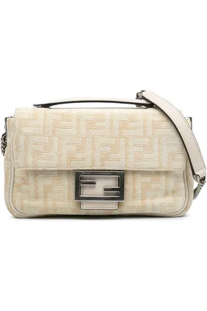 Fendi 2010-2024 mittelgroße FF Chenille and Vitello Seta Chain Baguette Schultertasche