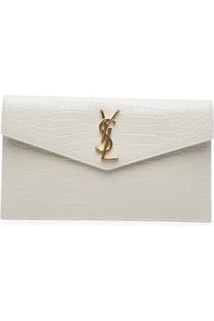 Saint Laurent 2022 Uptown Clutch aus Leder mit Kroko-Prägung