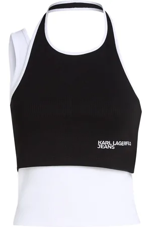 Karl Lagerfeld Geripptes T-Shirt mit Blockprint