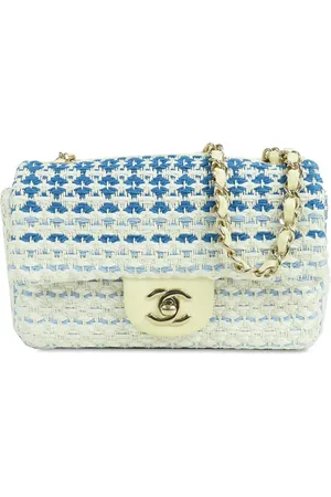 CHANEL 2019 mini eckige Single Flap Schultertasche aus Baumwolle mit Webmuster