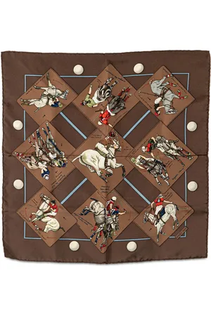 Hermès 20th Century Le Monde du Polo Pocket Square Silk Scarf scarves