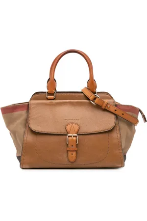 Burberry 2000-2024 mittelgroße Harcourt Satchel-Tasche aus Leder mit House Check