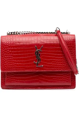 Saint Laurent 2016 mittelgroße Sunset Umhängetasche aus Leder mit Kroko-Prägung