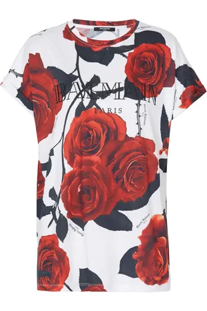 Balmain T-Shirt mit Rosen-Print