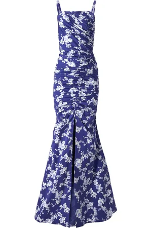 Carolina Herrera Gerafftes Abendkleid mit Blumen-Print