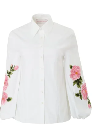 Carolina Herrera Puffärmel-Bluse mit Blumenstickerei