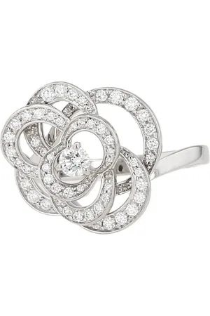 CHANEL 18kt mittelgroßer Camélia Fil Weißgoldring mit Diamant