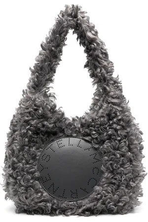 Stella McCartney Kleine Tote Bag aus Faux Shearling mit Logo