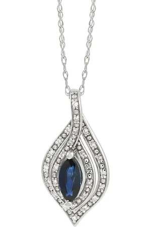 LB Exclusive 14kt Weißgoldhalskette mit Diamant- und Saphiranhänger
