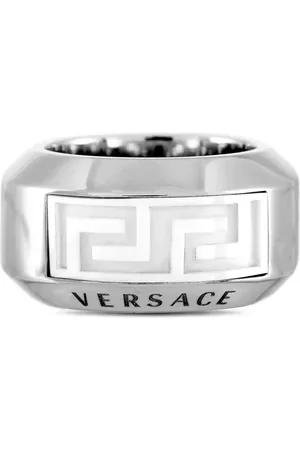 VERSACE Pre-owned 18kt Weißgoldring mit Keramik und Greca-Detail