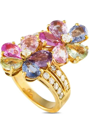 Bvlgari 18kt Flower Gelbgoldring mit Diamanten und Saphir