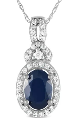 LB Exclusive Pre-owned 14kt Weißgoldhalskette mit Diamant- und Saphiranhänger