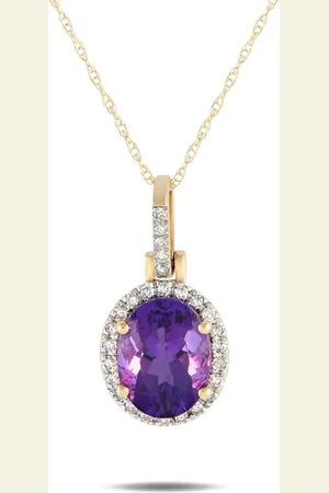 LB Exclusive Pre-owned 14kt Gelbgoldhalskette mit Diamant- und Amethyst-Anhänger