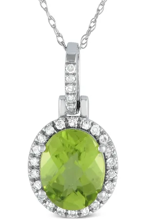 LB Exclusive 14kt Weißgoldhalskette mit Diamant- und Peridotanhänger