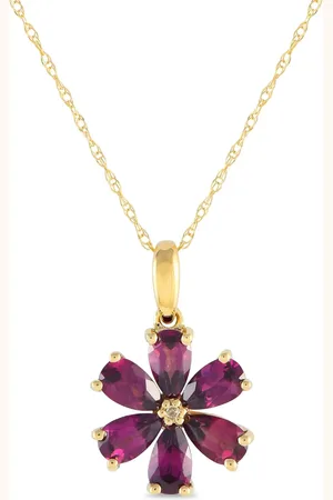 LB Exclusive 14kt Flower Gelbgoldhalskette mit Diamanten und Rhodolith