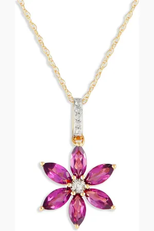 LB Exclusive 14kt Flower Gelbgoldhalskette mit Diamanten und Rhodolith