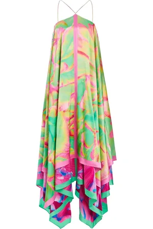 Retrofete Asymmetrisches Sangria Seidenkleid