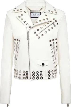 Philipp Plein Leder-Bikerjacke mit Ösen