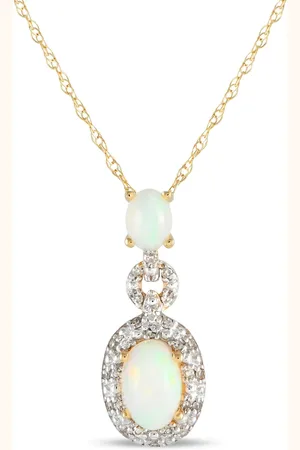 LB Exclusive Pre-owned 14kt Gelbgoldhalskette mit Diamanten und Opalanhänger