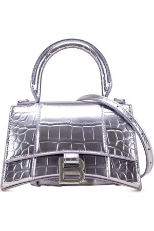 Balenciaga 2018-2024 Hourglass XS Satchel-Tasche aus Metallic-Kalbsleder mit Kroko-Prägung