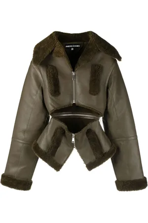 ANDREADAMO Lederjacke mit Shearling-Besatz