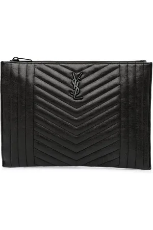 Saint Laurent 2016 Monogram Mixed Matelasse Dokumentenmappe aus Lammleder mit Reißverschluss