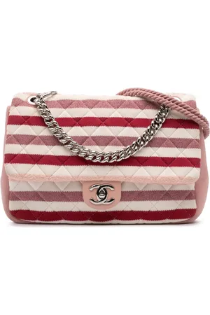 CHANEL 2018-2019 jumbo Stripe Jersey Felt and Rope Flap Satchel-Tasche