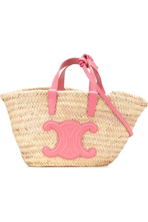 Céline 2022 kleine Triomphe Panier Tote Satchel-Tasche aus Raffiabast