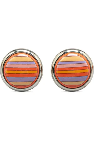 Hermès 20th Century gestreifte Cloisonne Emaille-Ohrclips