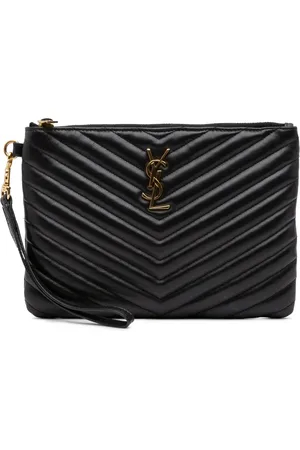 Saint Laurent 2018 Chevron Monogram Zip A5 Clutch aus Matelasse-Leder mit Handgelenkschlaufe