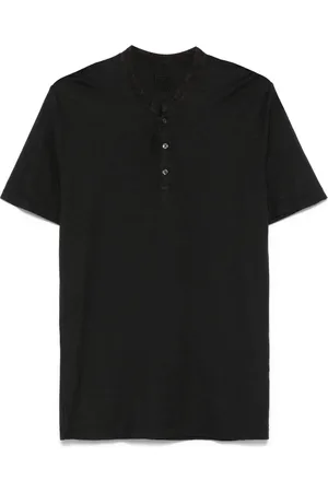 120% Lino Henley-T-Shirt mit Logo-Stickerei