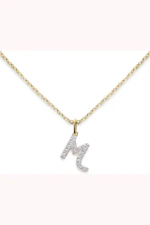 Monica Vinader 14kt Gelbgoldhalskette mit M-Diamantanhänger
