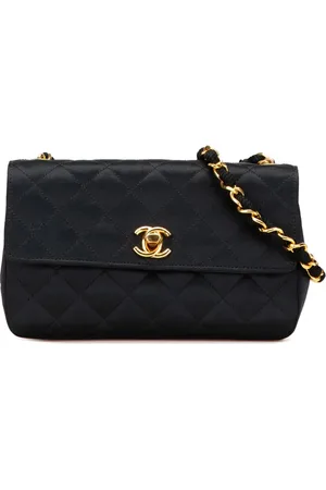 CHANEL 1986-1988 mini rechteckige CC Flap Umhängetasche aus gestepptem Satin