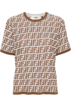 Fendi Geripptes T-Shirt mit FF-Muster