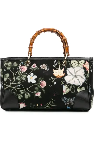 Gucci 2016-2024 mittelgroßer Bamboo Flora Knight Satchel-Tasche aus Canvas