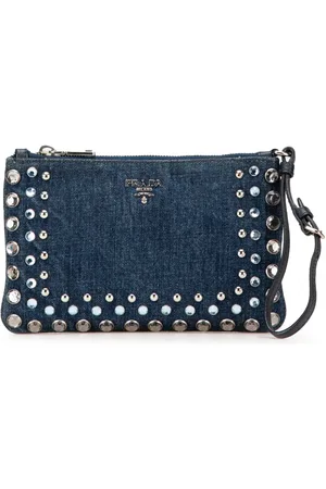 Prada 2000-2024 Borchie Clutch aus Denim mit Handgelenkschlaufe