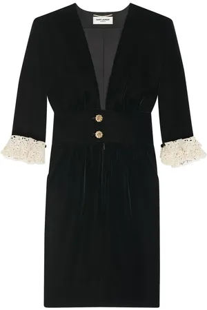 Saint Laurent Midikleid mit Spitzenbesatz