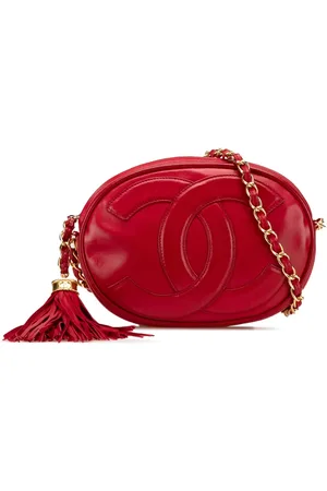 CHANEL 1989-1991 CC ovale Umhängetasche aus Lammleder mit Quaste