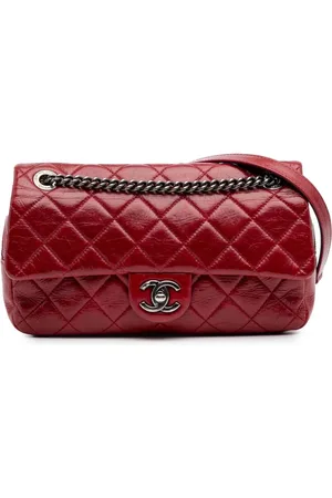 CHANEL 2014 mittelgroße Duo Color Flap Umhängetasche aus glänzendem Kalbsleder