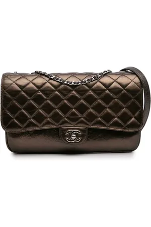 CHANEL 2012 mittelgroße Clams Pocket Flap Schultertasche aus Kalbsleder im Metallic-Look
