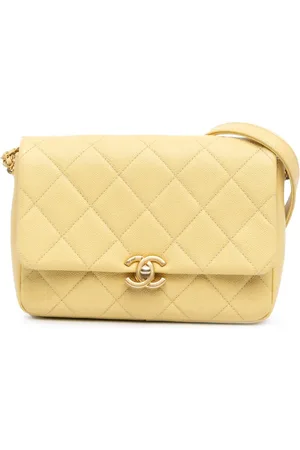 CHANEL 2021-2024 kleine Chain Melody Flap Umhängetasche aus gestepptem Kaviarleder