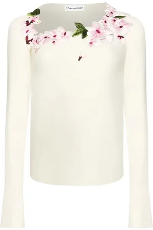 Oscar de la Renta Bluse mit Blumenverzierung